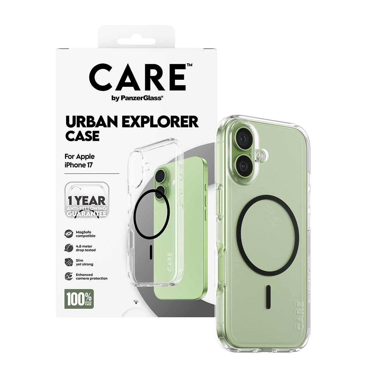 CARE by PanzerGlass® Urban Explorer Case Transparent m. Sort MagSafe iPhone 17